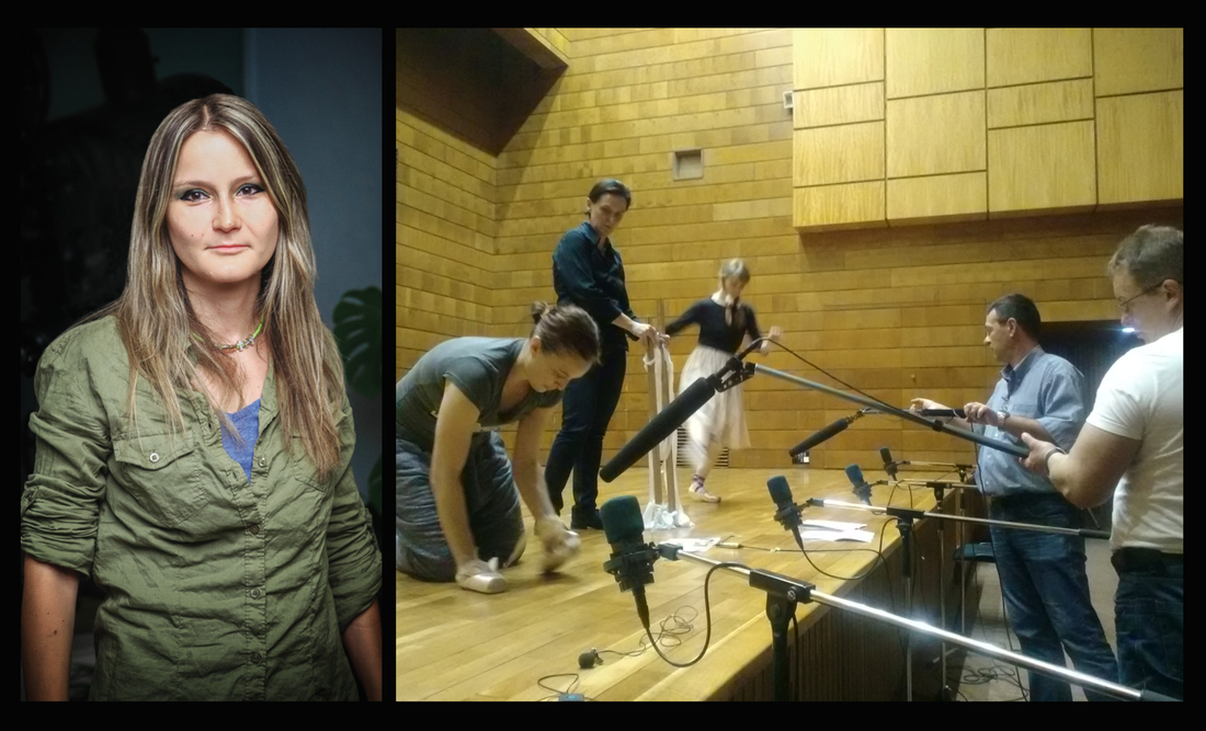 Left: Ilinca Stihi. Right: Recording session of a radio play. Photo credits: Marius Țoghină